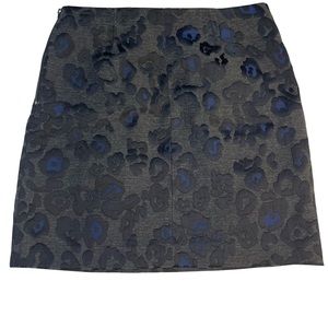 Ann Taylor Polyester Blend Leopard Jacquard Black Charcoal Blue Skirt - Size 8